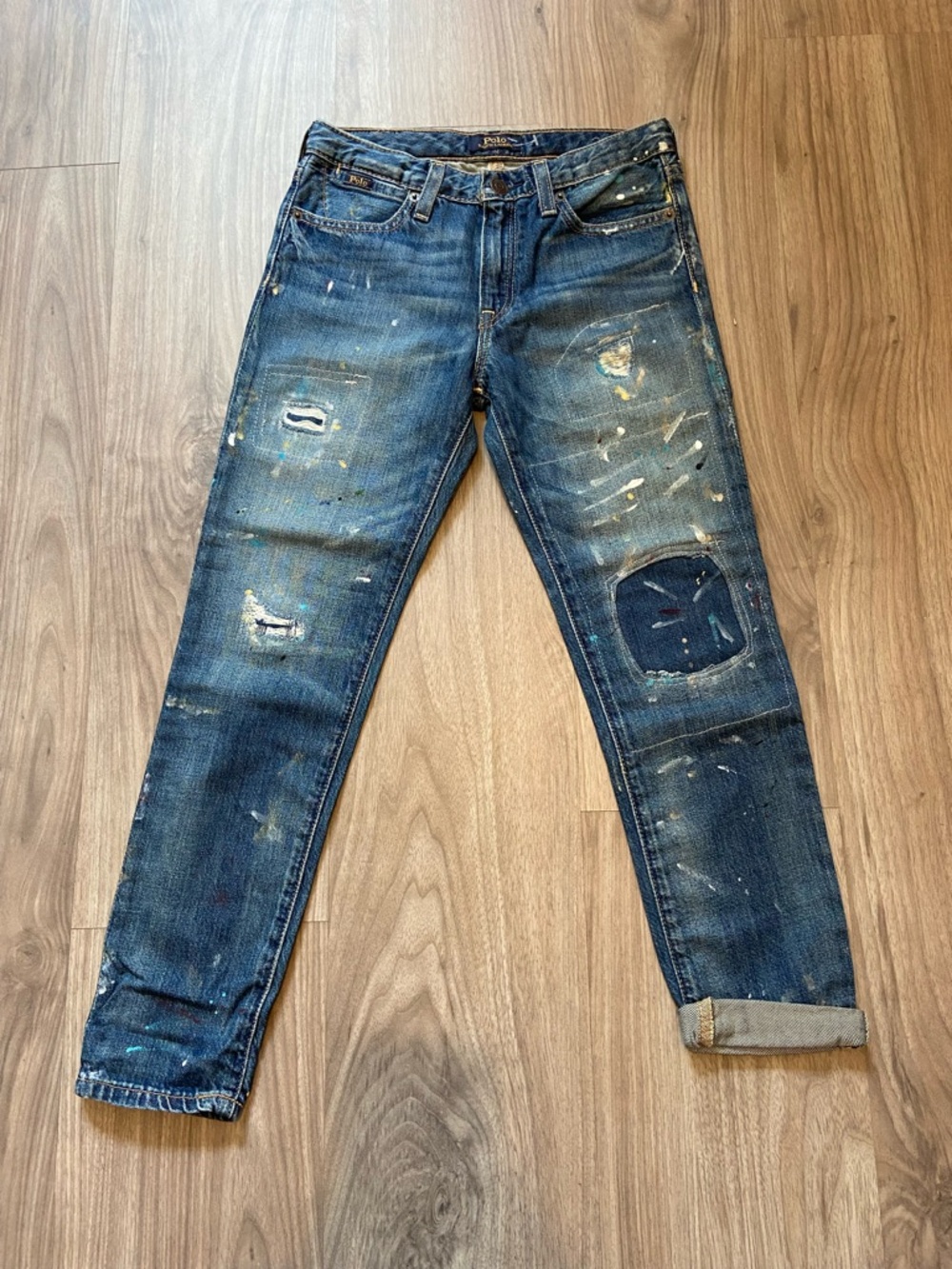 Polo Ralph Lauren Paint Print Astor Slim Boyfriend Jeans Girls NWT Size 8